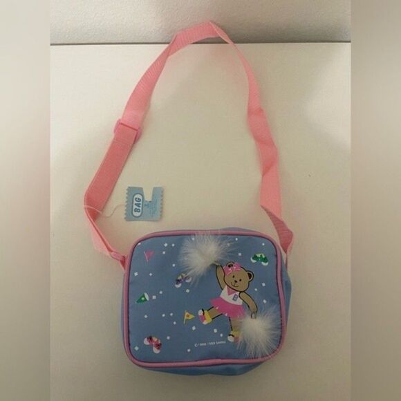 Vintage 1989 Sanrio Cheerleader Teddy Bear Mini Purse Feather Pom Pom Blue NWT - Picture 1 of 10